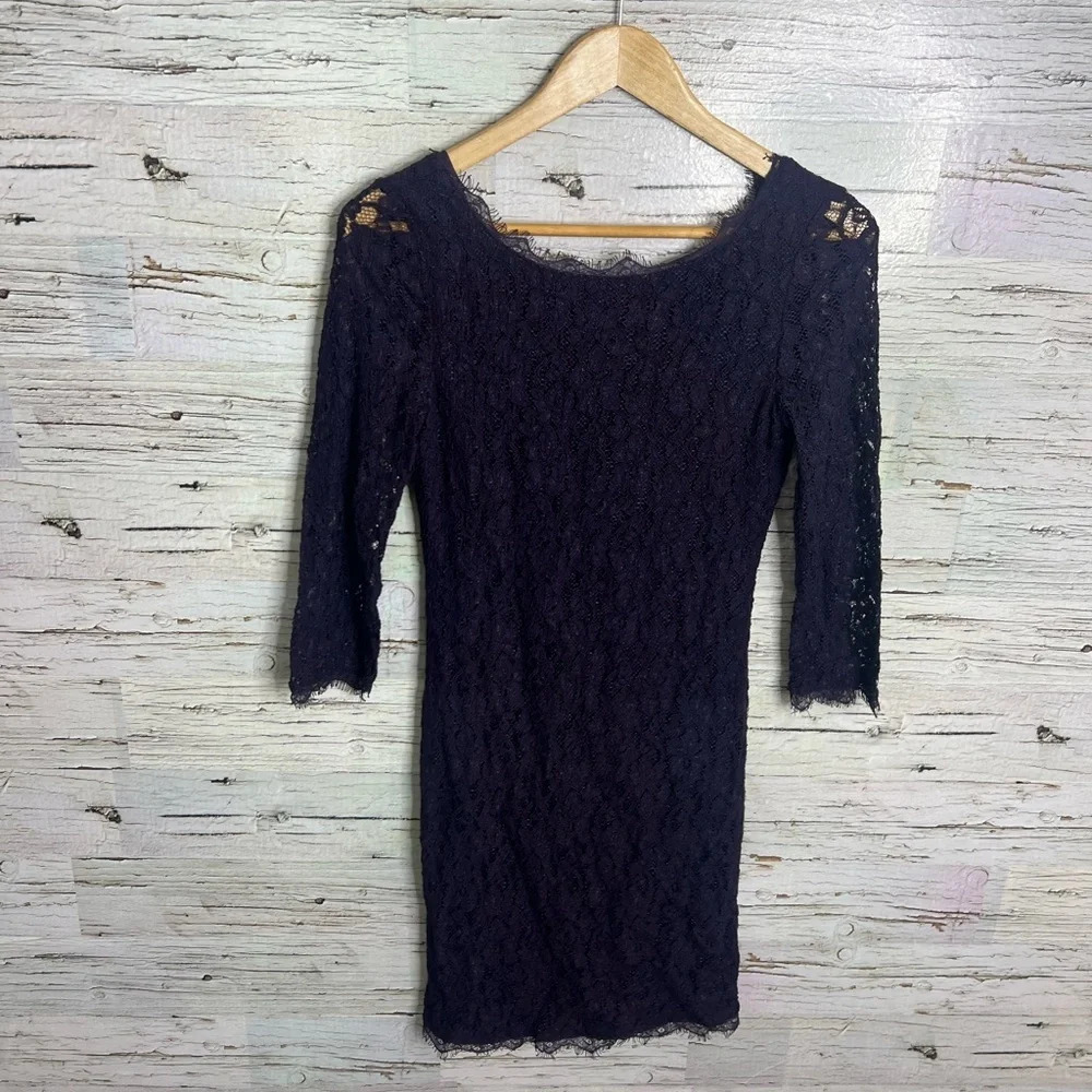 BABATON ARITZIA Rafael Emerald  purple Lace 3/4 Sleeve Sheath Dress size 4